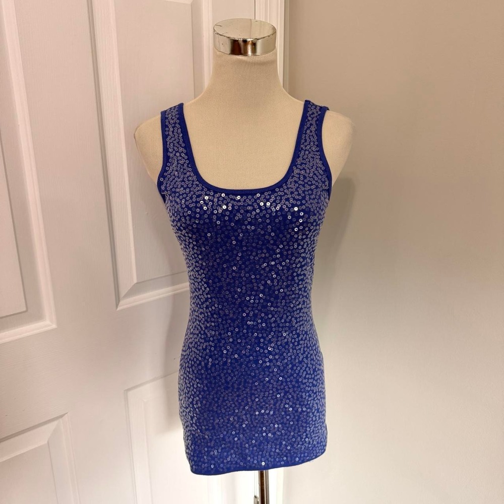 Y2K BLUE RUE 21 SEQUIN TANK TOP